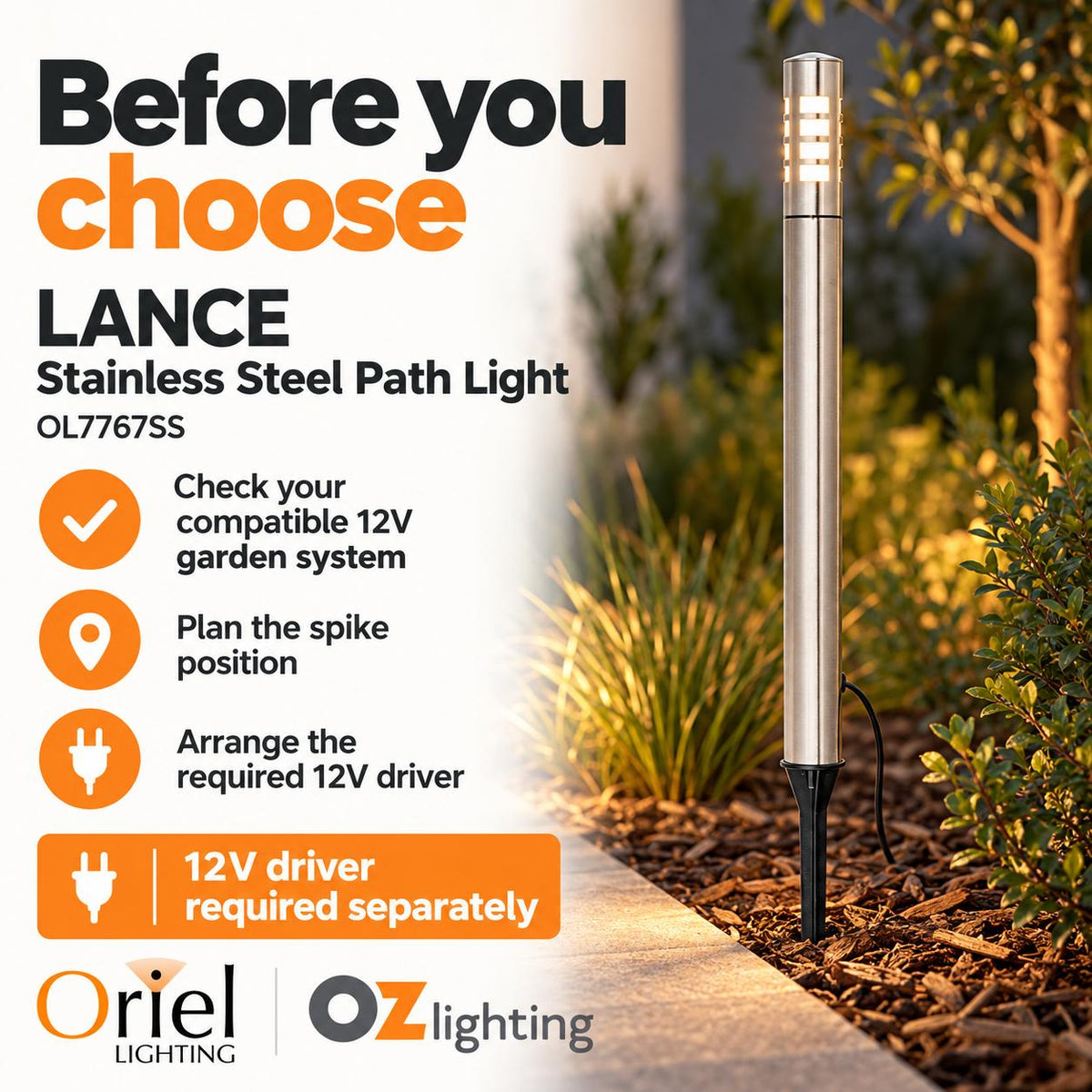 Oriel LANCE Outdoor Spike Light - G4 12V DC Garden, IP44 - DRIVER REQUIRED-Oriel Lighting-Ozlighting.com.au