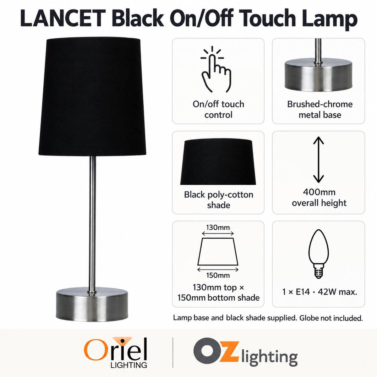Oriel LANCET Touch Lamp - Base-Oriel Lighting-Ozlighting.com.au