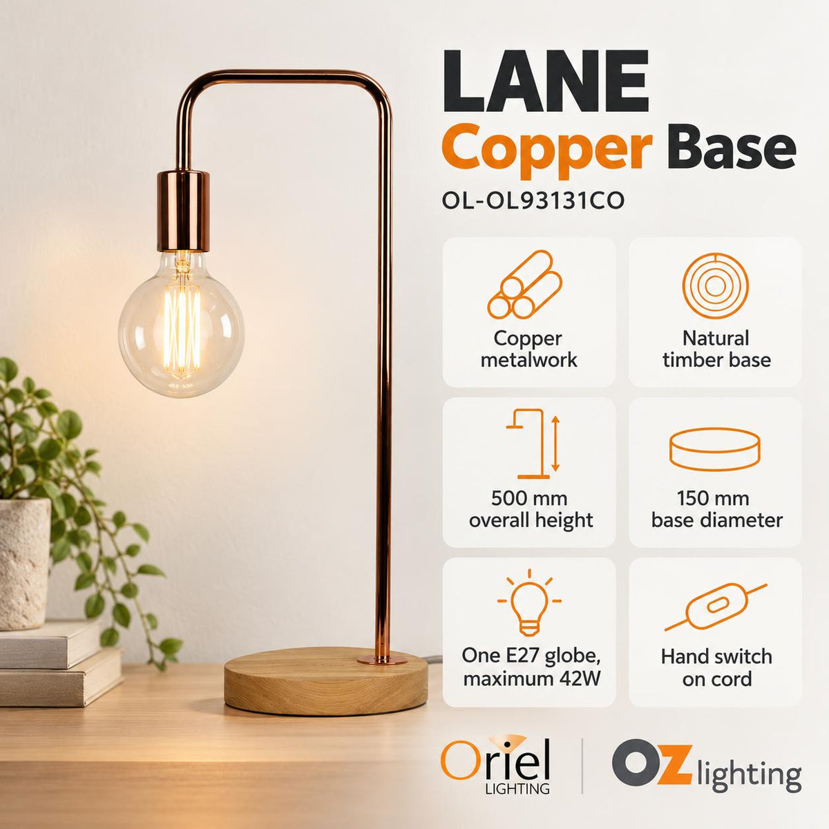 Oriel LANE Table Lamp - Scandinavian-Oriel Lighting-Ozlighting.com.au