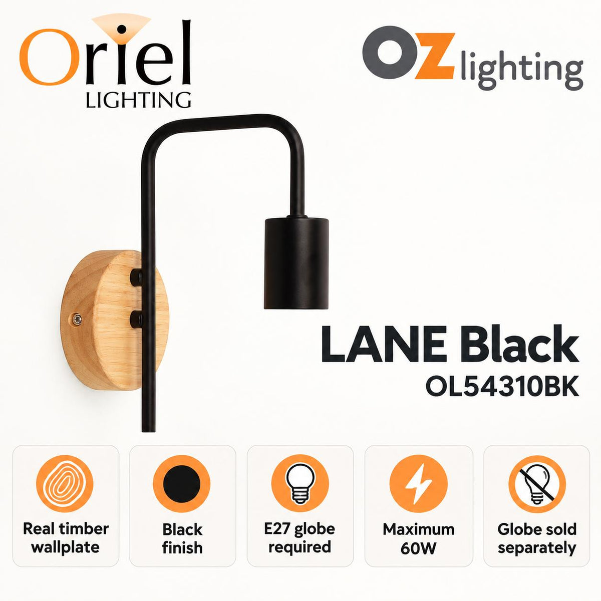 Oriel LANE Wall Light - Timber-Oriel Lighting-Ozlighting.com.au