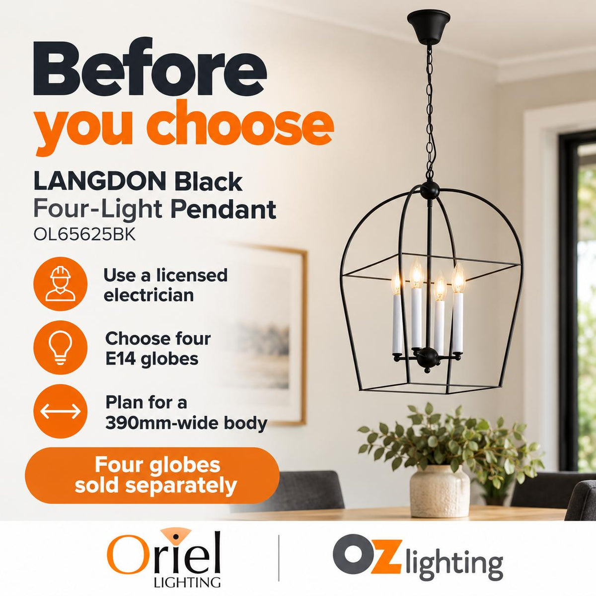 Oriel LANGDON Pendant - 4 Light-Oriel Lighting-Ozlighting.com.au
