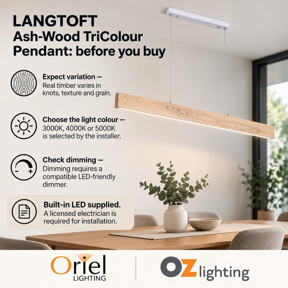 Oriel LANGTOFT LED Pendant - Tri-Colour-Oriel Lighting-Ozlighting.com.au