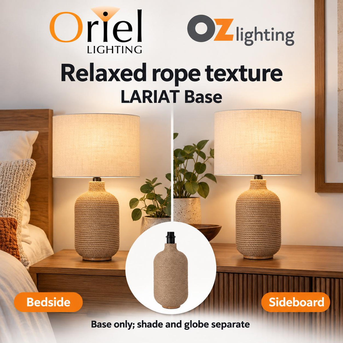 Oriel LARIAT Table Lamp Base Only - Rope-Oriel Lighting-Ozlighting.com.au