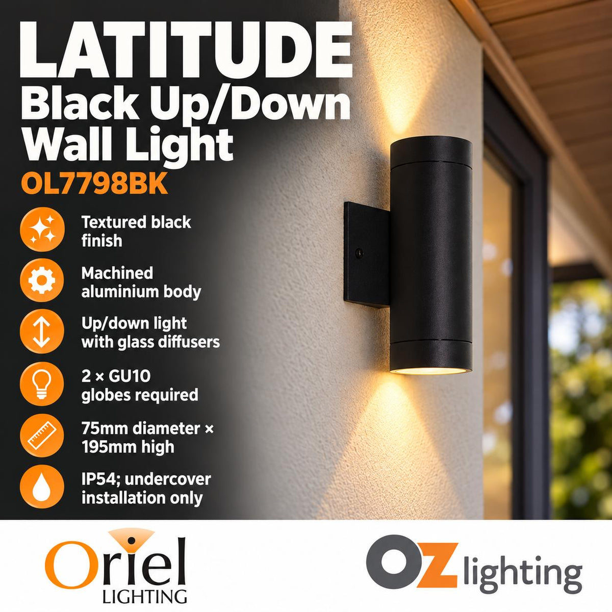 Oriel LATITUDE Outdoor Wall Light - Up/Down Aluminium, IP54-Oriel Lighting-Ozlighting.com.au