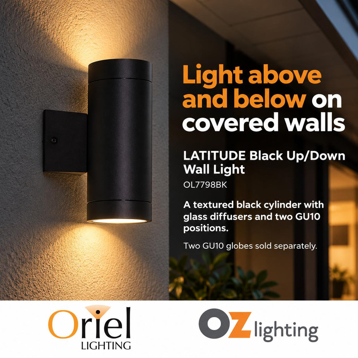 Oriel LATITUDE Outdoor Wall Light - Up/Down Aluminium, IP54-Oriel Lighting-Ozlighting.com.au