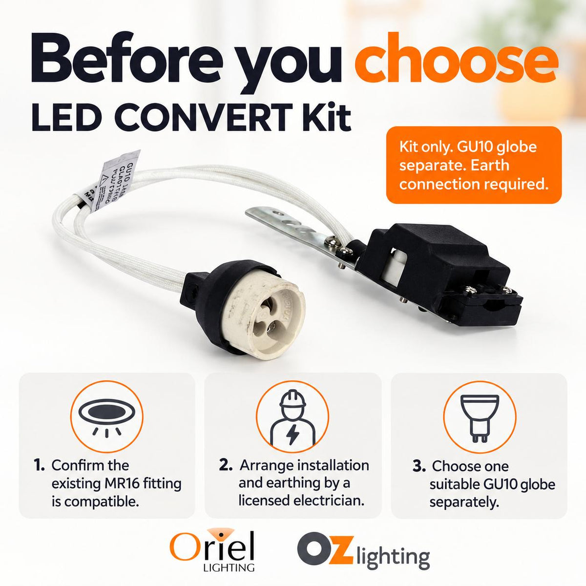 Oriel LED CONVERT Lamp Holder Kit - 12V to GU10-Oriel Lighting-Ozlighting.com.au