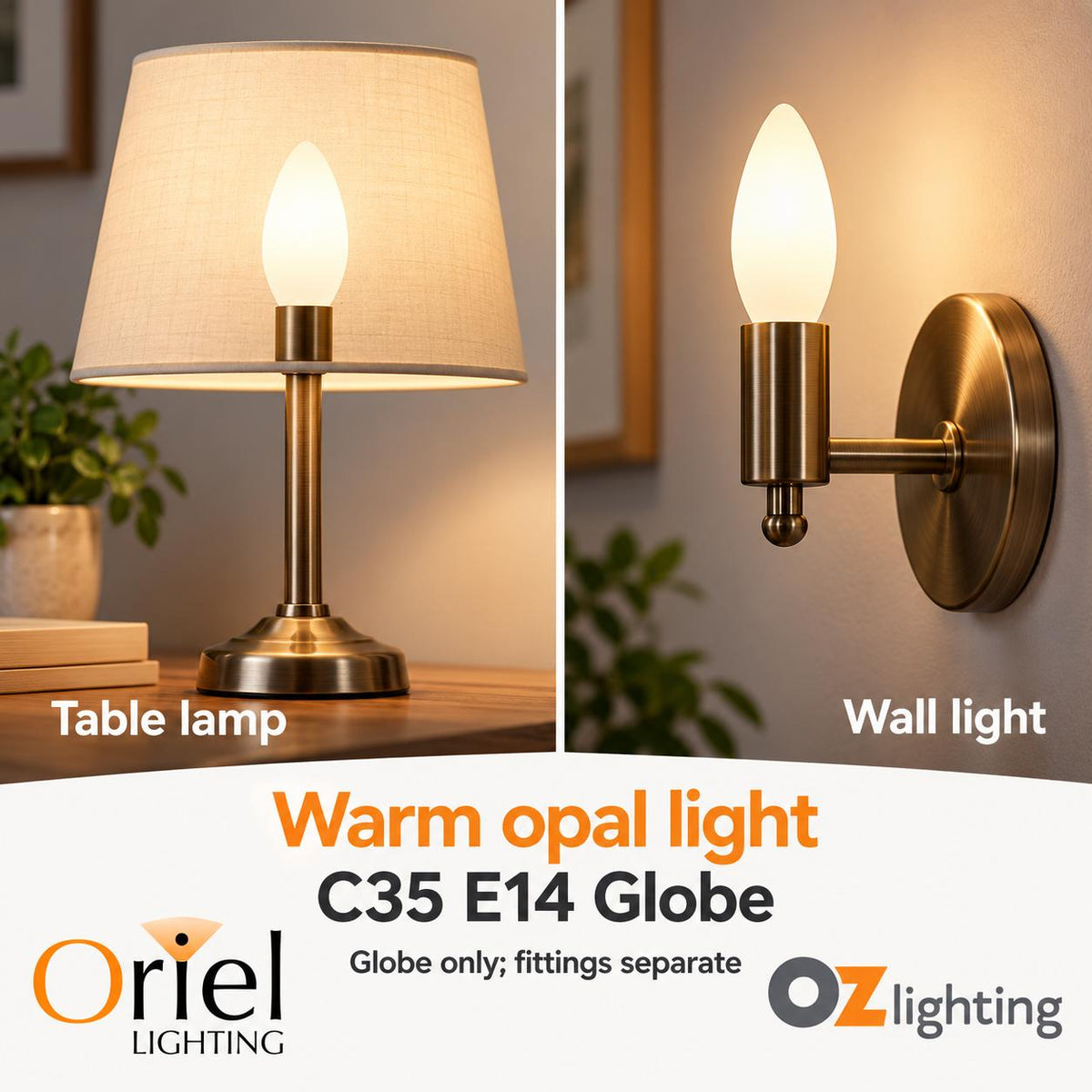 Oriel LED Filament Globe - 4W, C35, E14-Oriel Lighting-Ozlighting.com.au