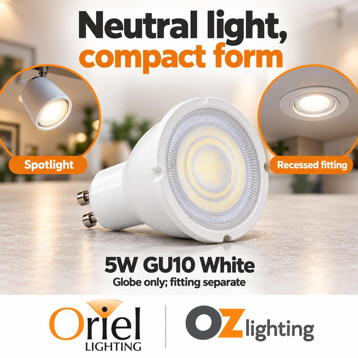 Oriel LED Globe - 5W, GU10-Oriel Lighting-Ozlighting.com.au