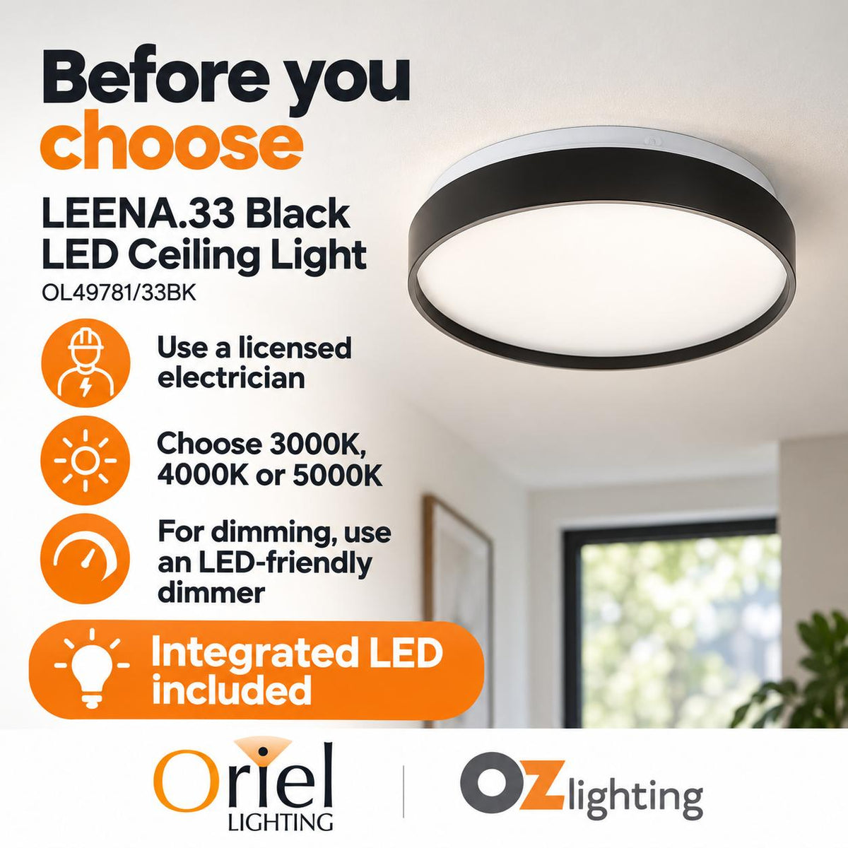Oriel LEENA.33 LED Ceiling Light - 12W-Oriel Lighting-Ozlighting.com.au