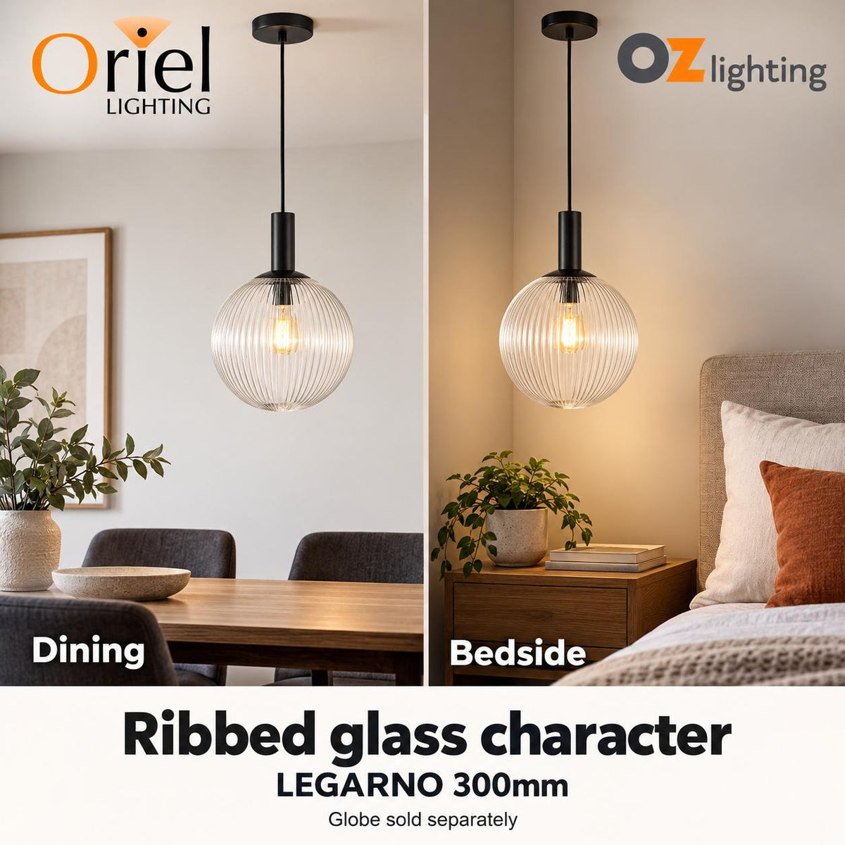 Oriel LEGARNO Pendant - 1 Light Clear Glass-Oriel Lighting-Ozlighting.com.au