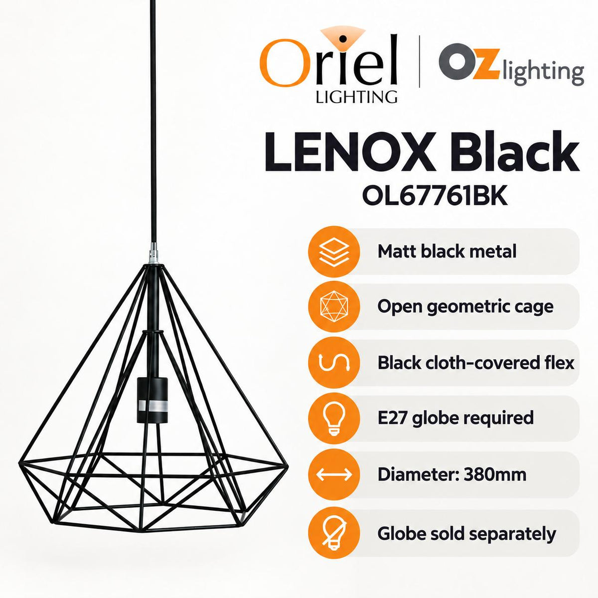 Oriel LENOX Pendant - 1 Light Geometric-Oriel Lighting-Ozlighting.com.au