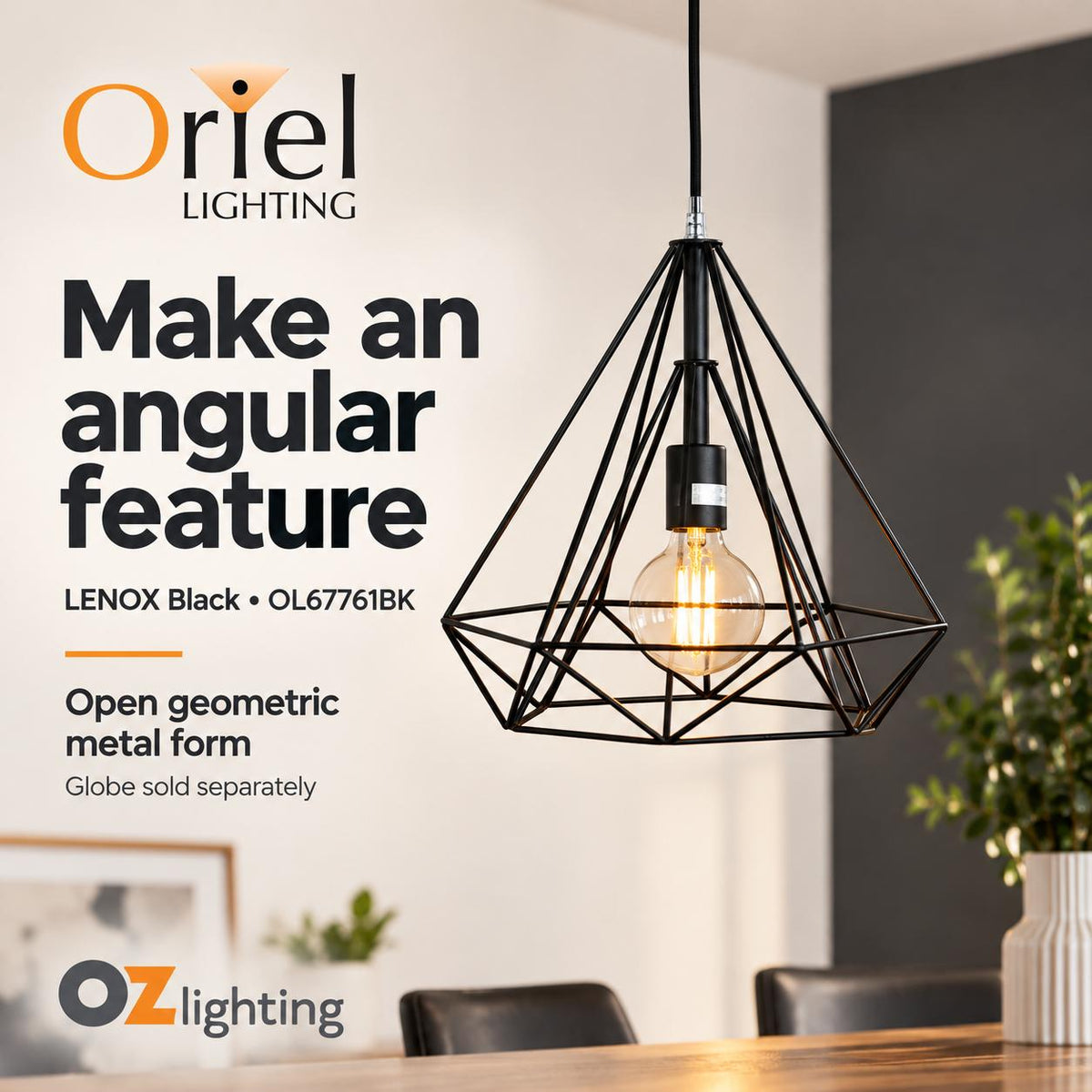 Oriel LENOX Pendant - 1 Light Geometric-Oriel Lighting-Ozlighting.com.au