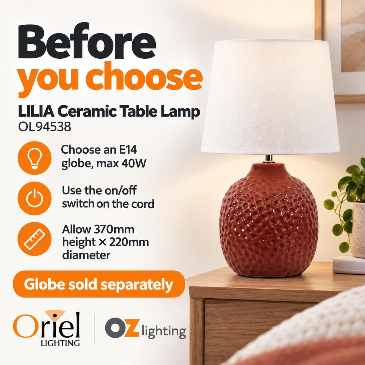Oriel LILIA Table Lamp - Pink Textured Ceramic-Oriel Lighting-Ozlighting.com.au