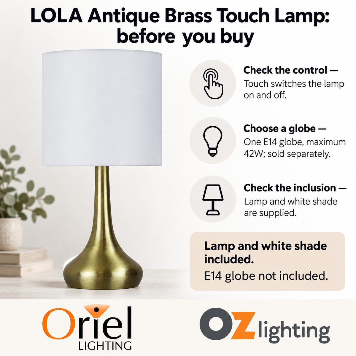 Oriel LOLA Touch Table Lamp-Oriel Lighting-Ozlighting.com.au