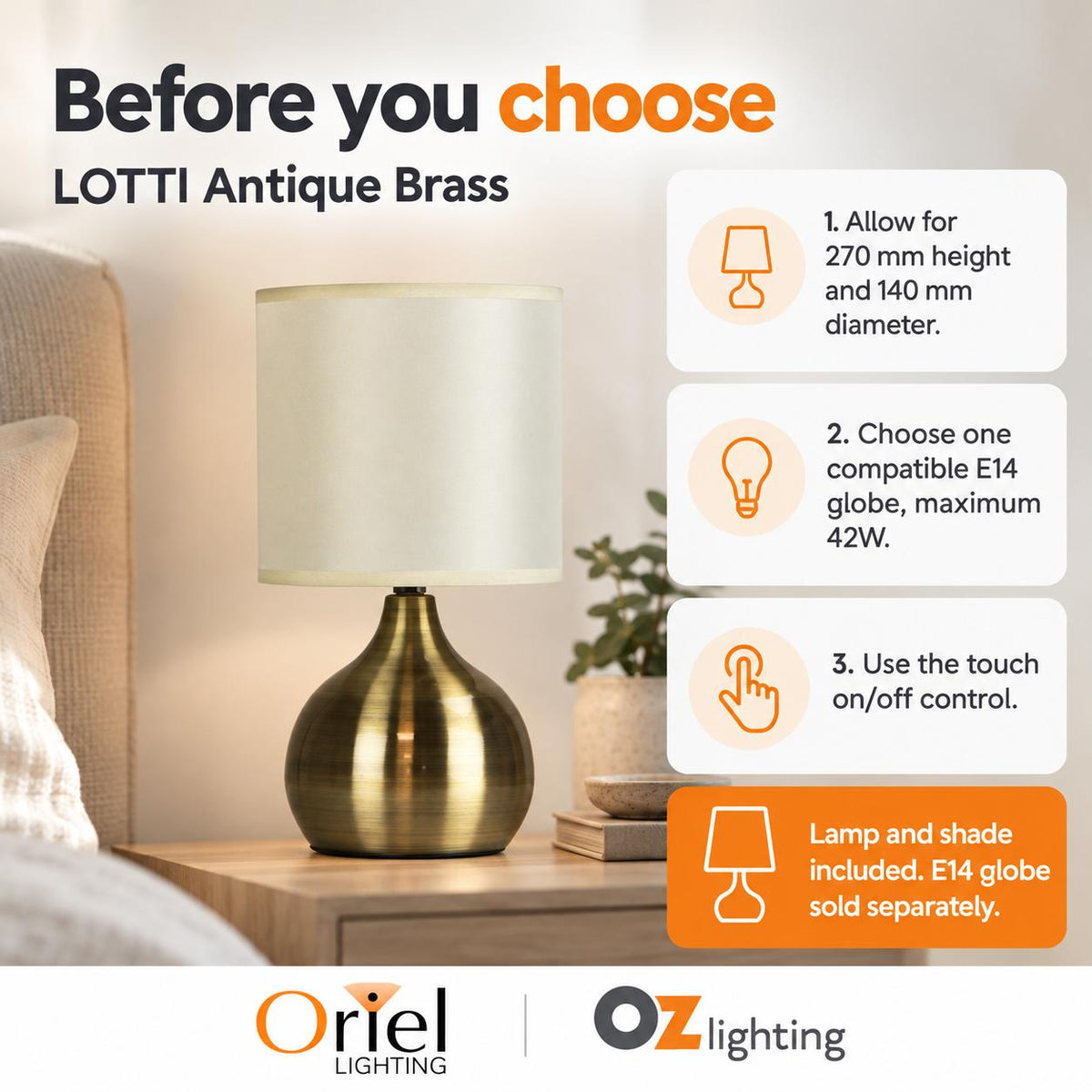 Oriel LOTTI Touch Table Lamp-Oriel Lighting-Ozlighting.com.au