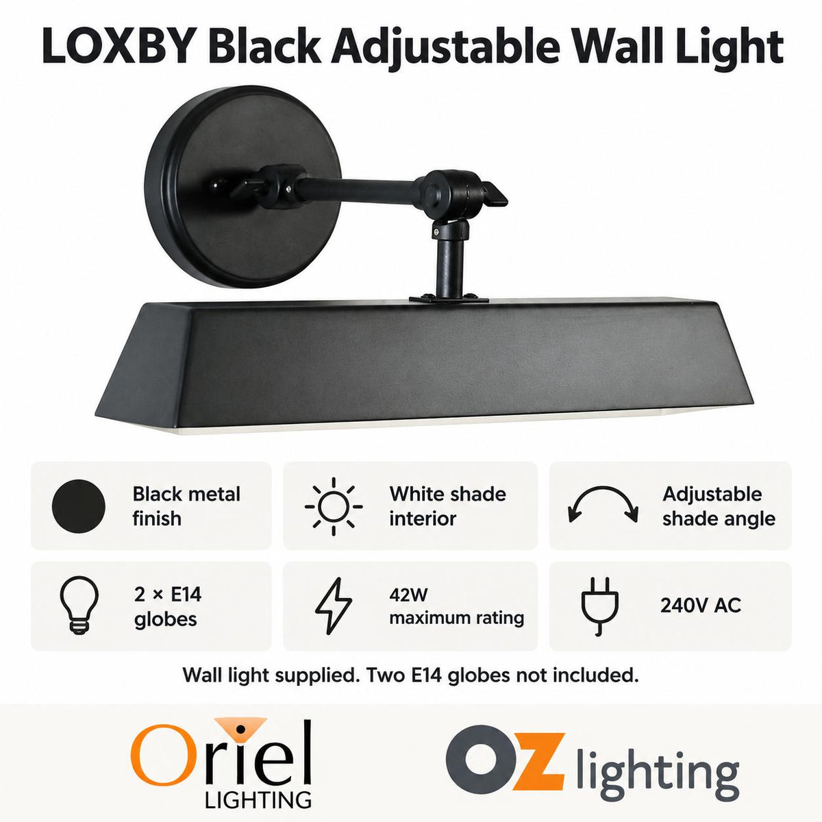 Oriel LOXBY Wall Light - Max. 42W-Oriel Lighting-Ozlighting.com.au