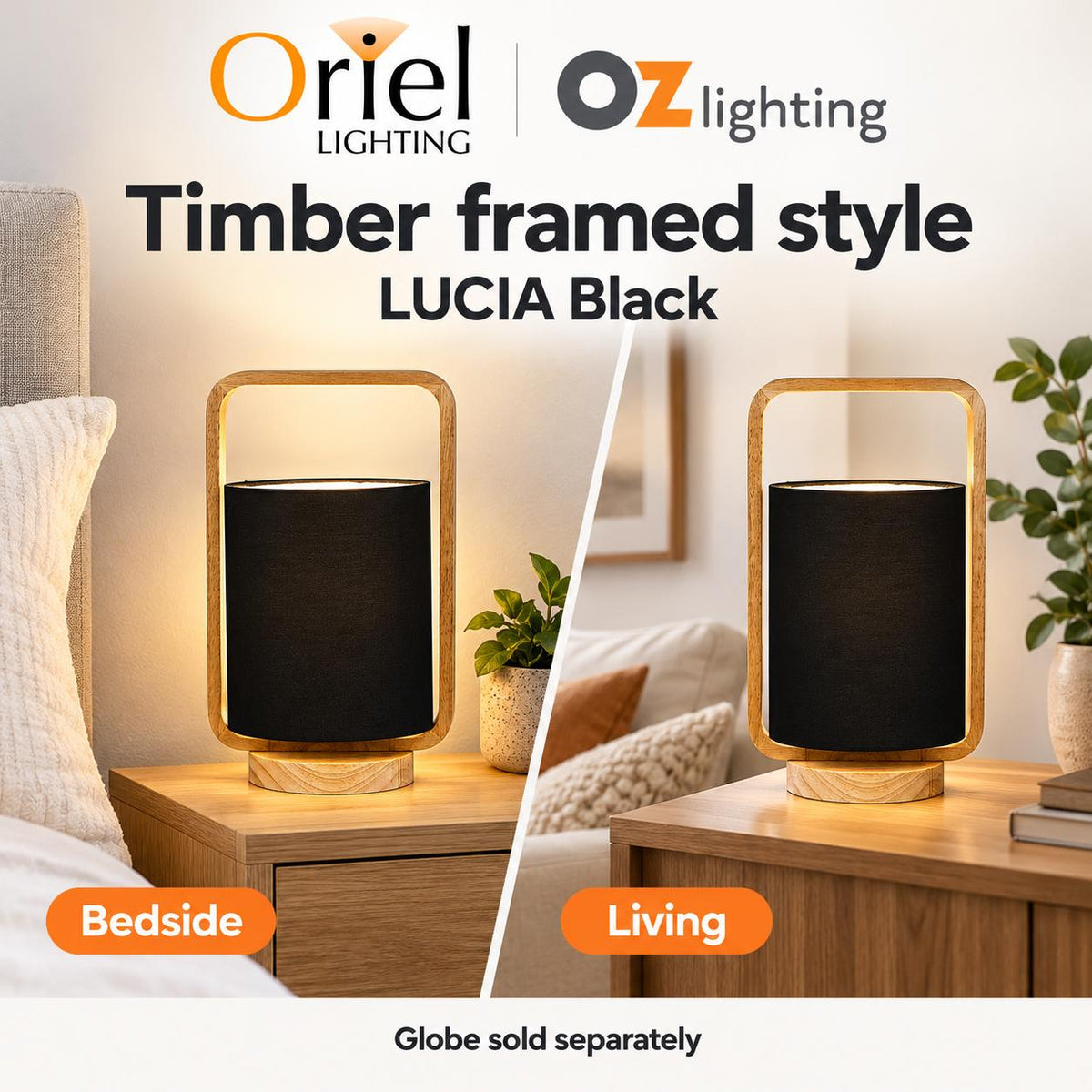 Oriel LUCIA Table Lamp - Natural Timber and Cotton-Oriel Lighting-Ozlighting.com.au