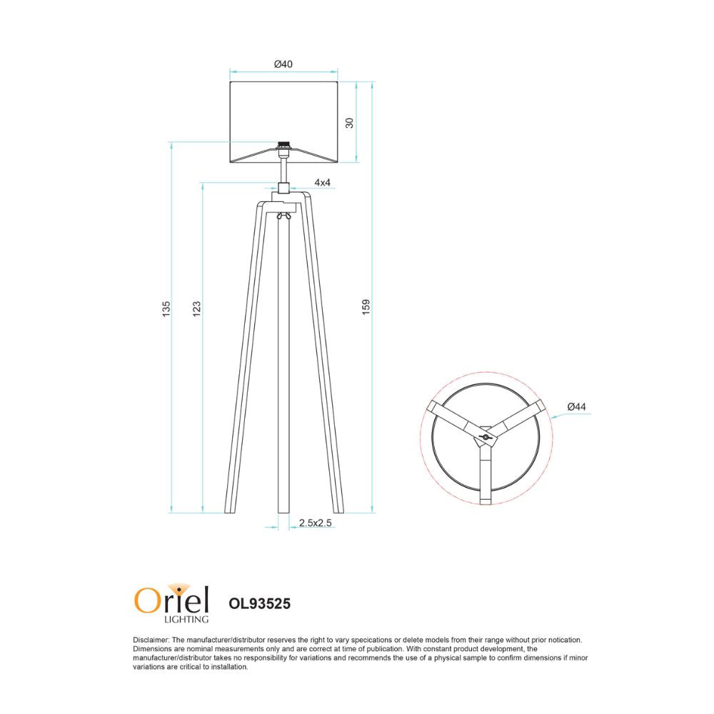 Oriel LUND Floor Lamp - Max. 60W, Tripod-Oriel Lighting-Ozlighting.com.au