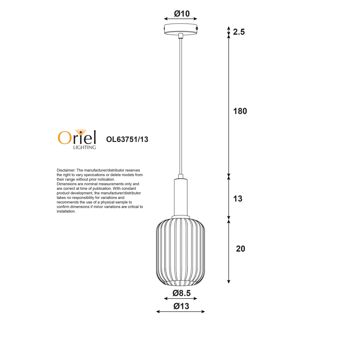 Oriel LUXE Pendant - 1 Light-Oriel Lighting-Ozlighting.com.au