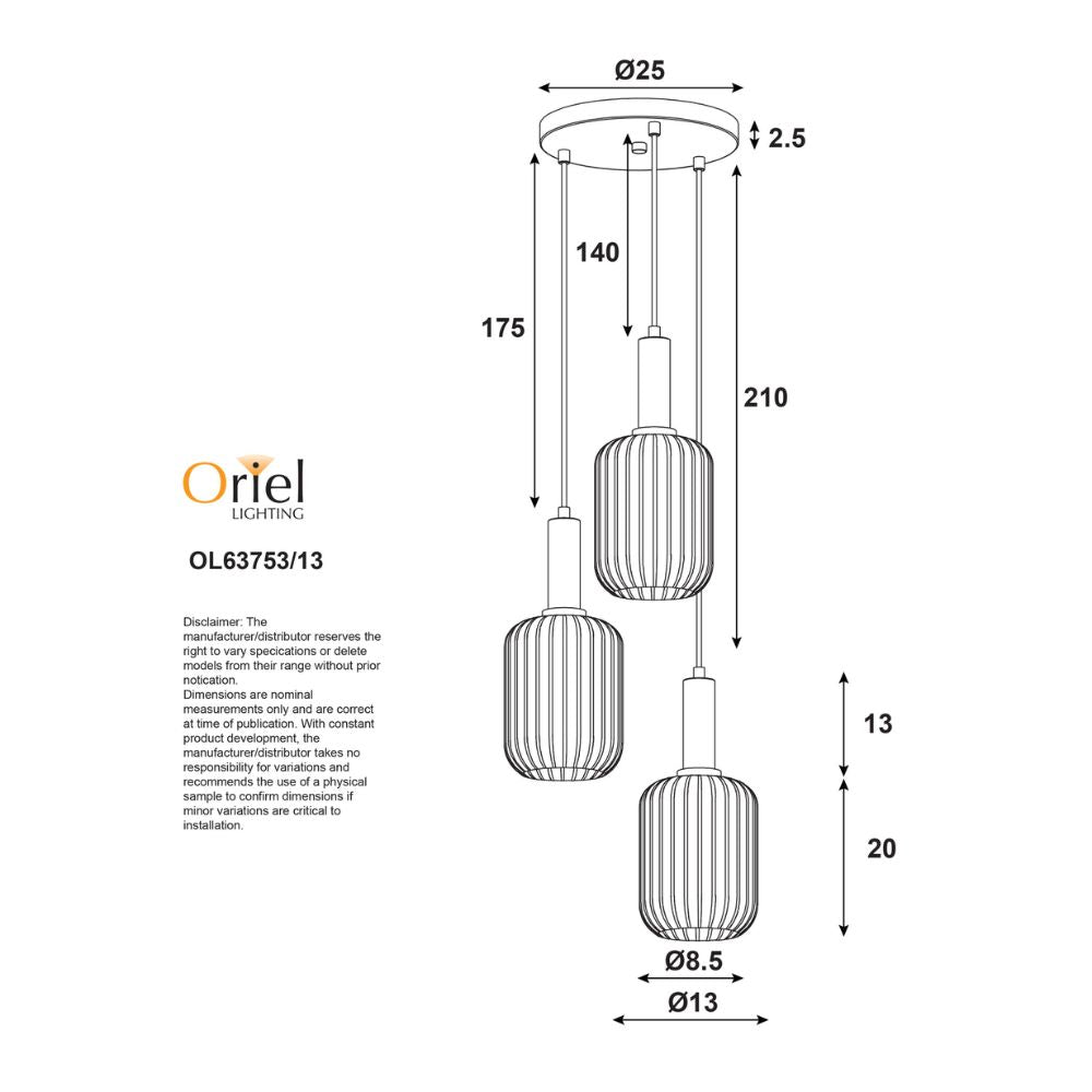 Oriel LUXE Pendant - 3 Light-Oriel Lighting-Ozlighting.com.au