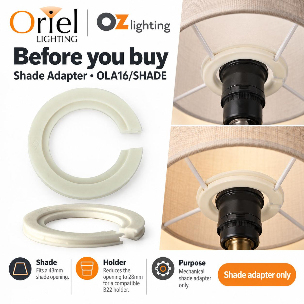 Oriel Lampshade - B22 to E27 Adaptor-Oriel Lighting-Ozlighting.com.au