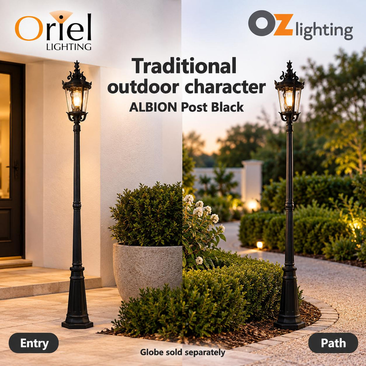 Oriel Lighting ALBION Outdoor Post Light - Black-Oriel Lighting-Ozlighting.com.au