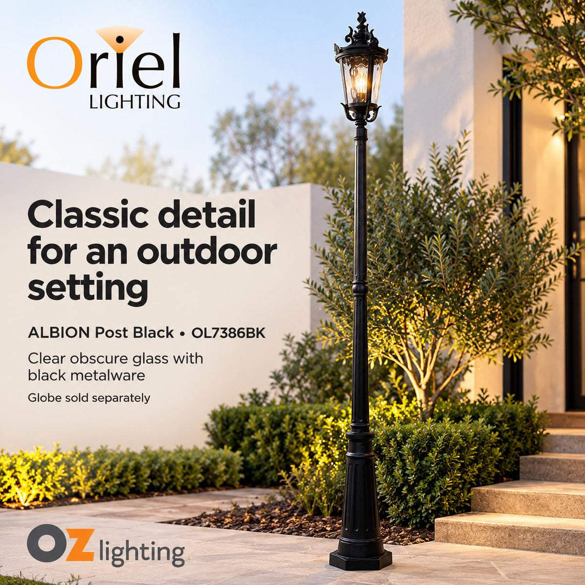 Oriel Lighting ALBION Outdoor Post Light - Black-Oriel Lighting-Ozlighting.com.au