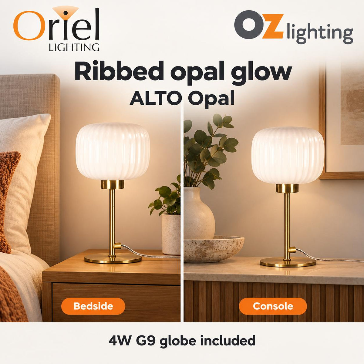 Oriel Lighting ALTO Opal Table Lamp - Glass, Satin Brass-Oriel Lighting-Ozlighting.com.au