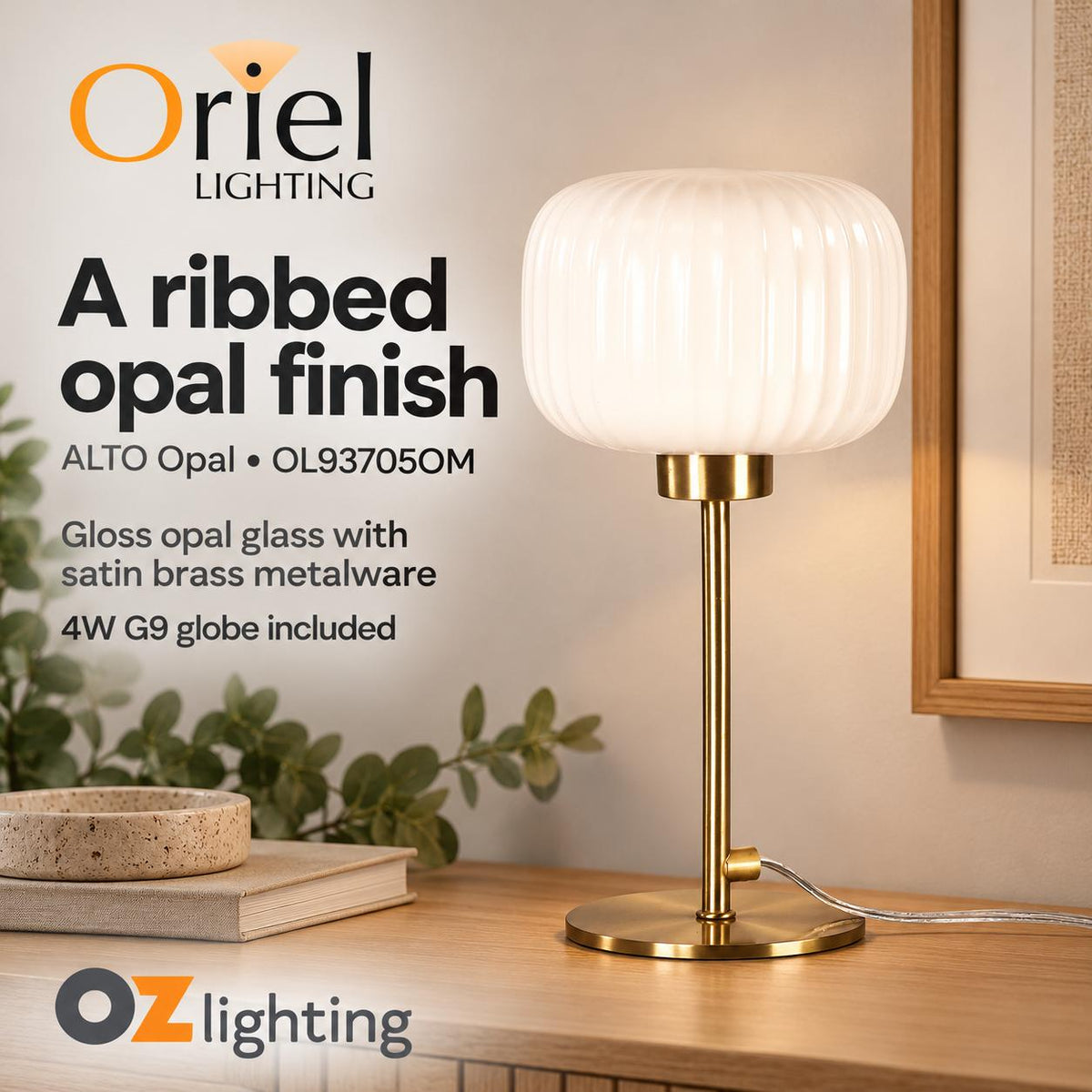 Oriel Lighting ALTO Opal Table Lamp - Glass, Satin Brass-Oriel Lighting-Ozlighting.com.au