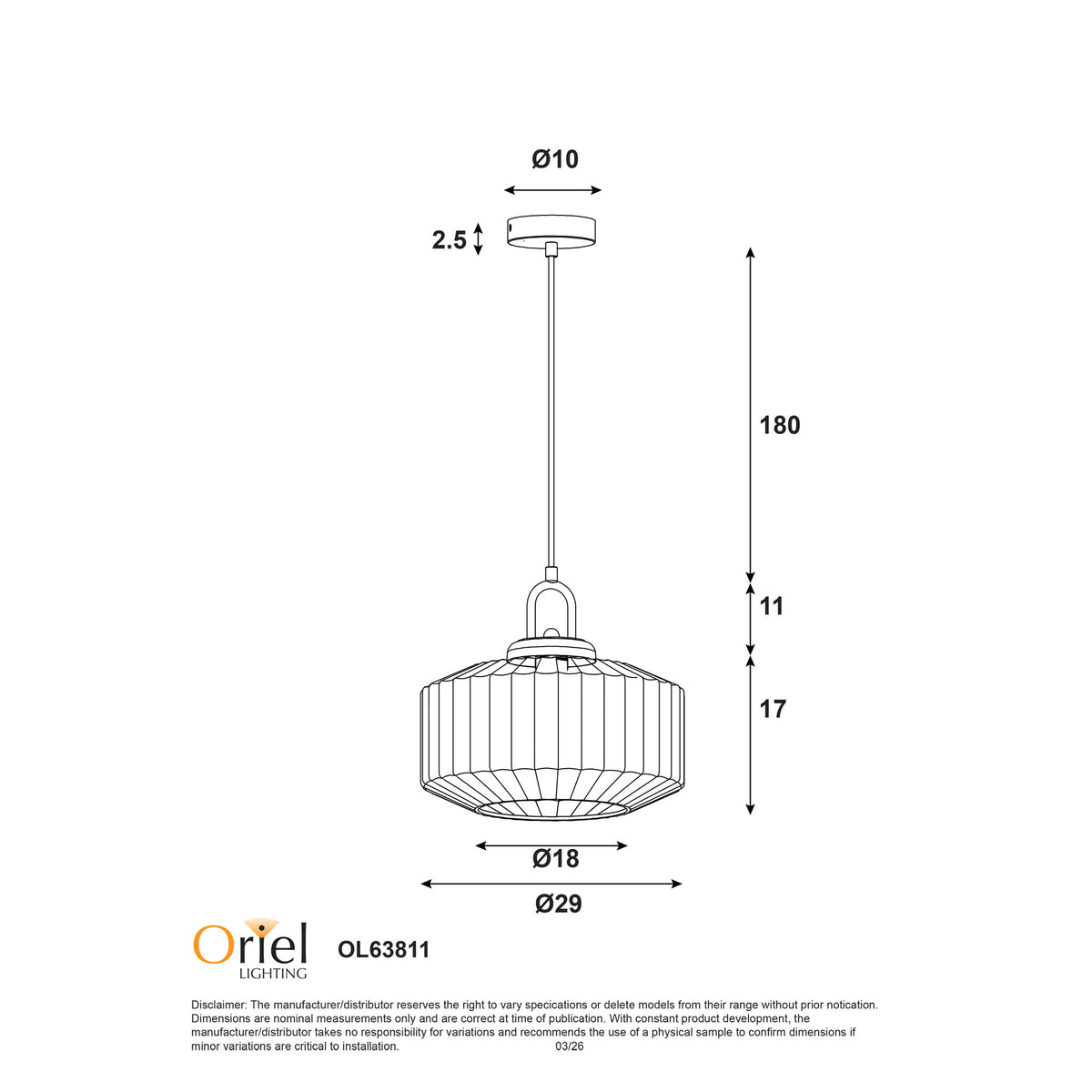 Oriel Lighting CLARISE Ribbed Pendant - Glass-Oriel Lighting-Ozlighting.com.au