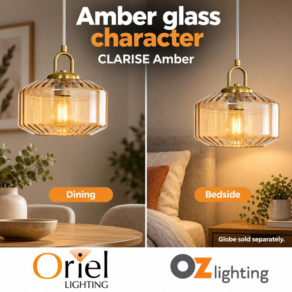 Oriel Lighting CLARISE Ribbed Pendant - Glass-Oriel Lighting-Ozlighting.com.au