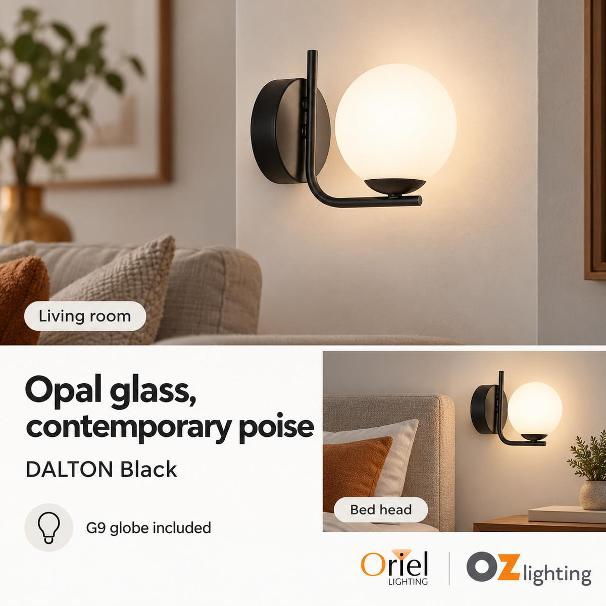 Oriel Lighting DALTON Opal Wall Light - Glass-Oriel Lighting-Ozlighting.com.au