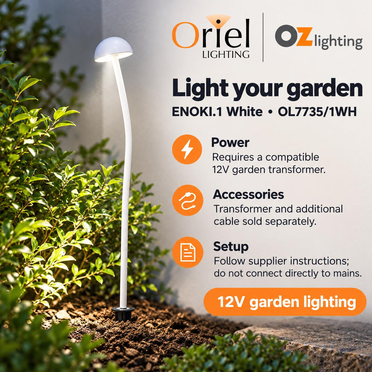 Oriel Lighting ENOKI.1 LED Spike Light - 12V Garden, White - DRIVER REQUIRED-Oriel Lighting-Ozlighting.com.au