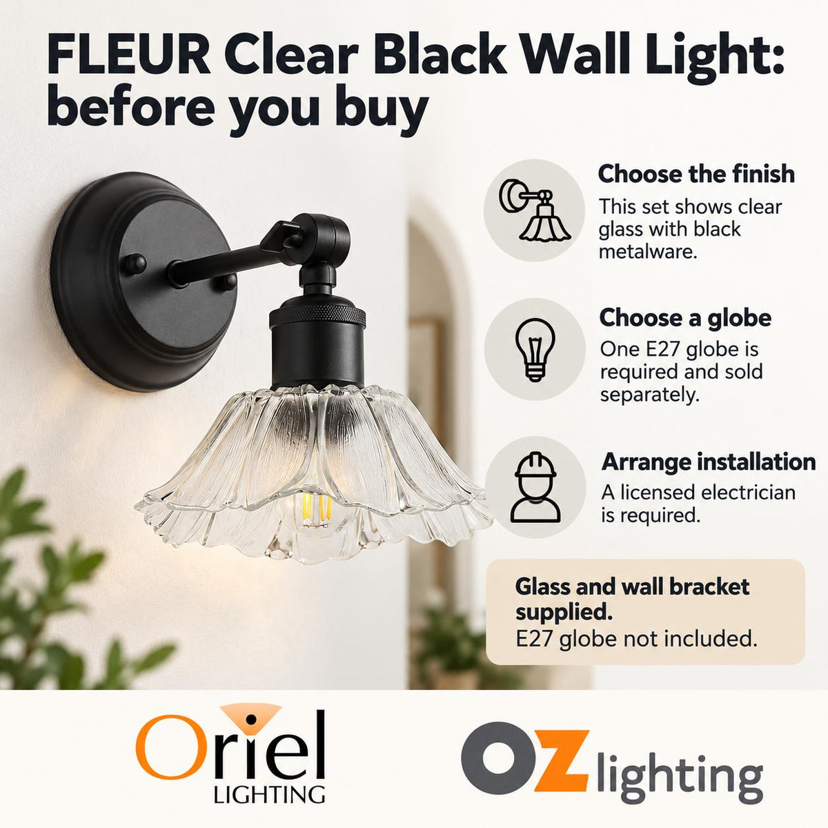 Oriel Lighting FLEUR Wall Light - Glass-Oriel Lighting-Ozlighting.com.au