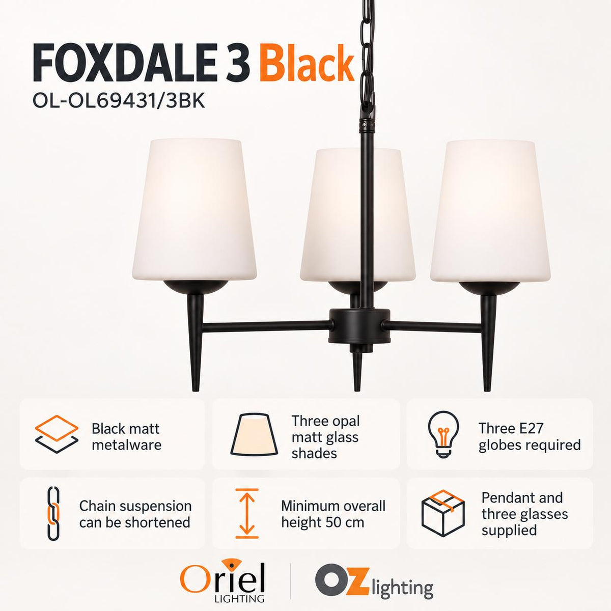 Oriel Lighting FOXDALE Pendant - 3 Light-Oriel Lighting-Ozlighting.com.au