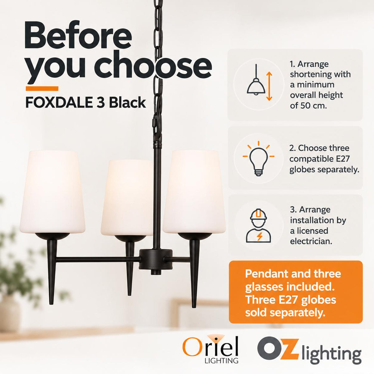 Oriel Lighting FOXDALE Pendant - 3 Light-Oriel Lighting-Ozlighting.com.au