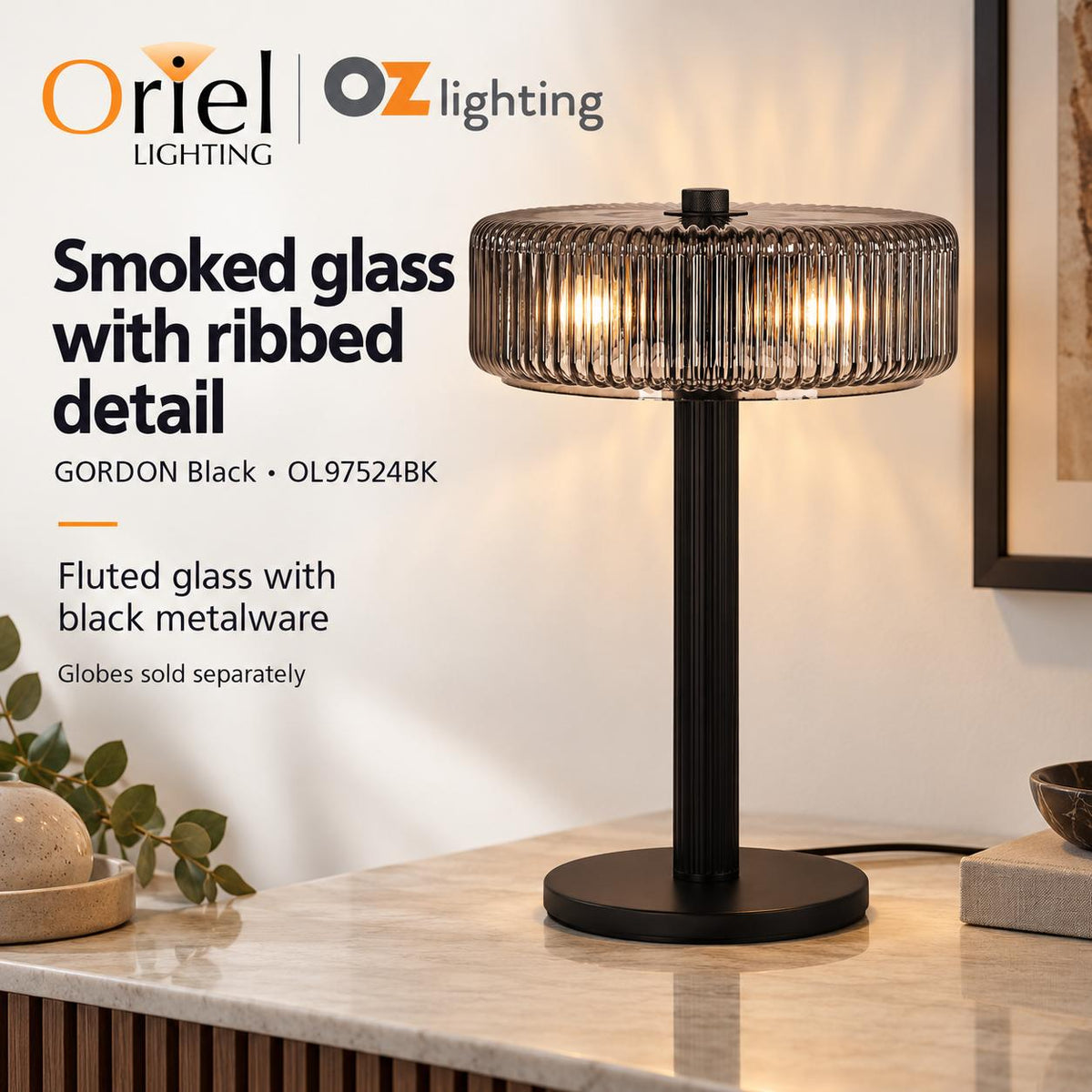 Oriel Lighting GORDON Ribbed Table Lamp - Glass-Oriel Lighting-Ozlighting.com.au