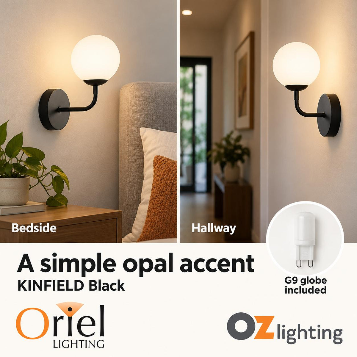 Oriel Lighting KINFIELD Opal Wall Light - Glass-Oriel Lighting-Ozlighting.com.au