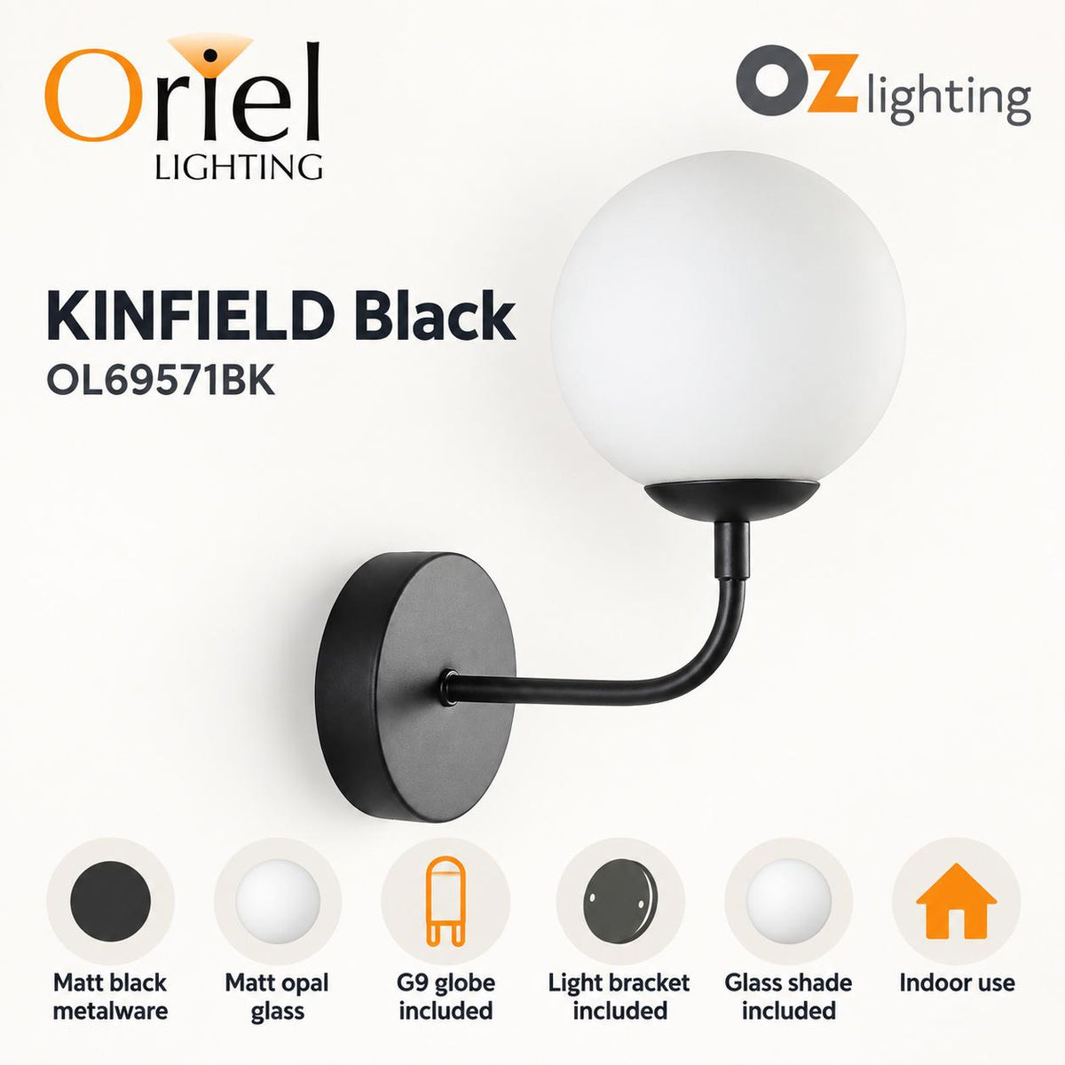 Oriel Lighting KINFIELD Opal Wall Light - Glass-Oriel Lighting-Ozlighting.com.au