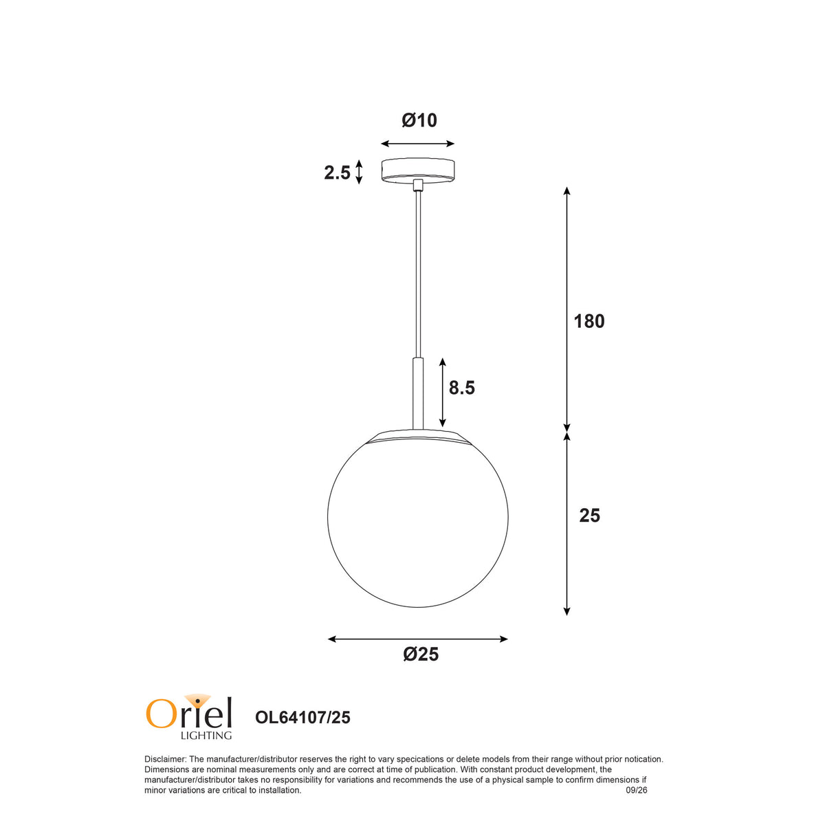 Oriel Lighting ORBIT.25 Opal Pendant - Glass-Oriel Lighting-Ozlighting.com.au
