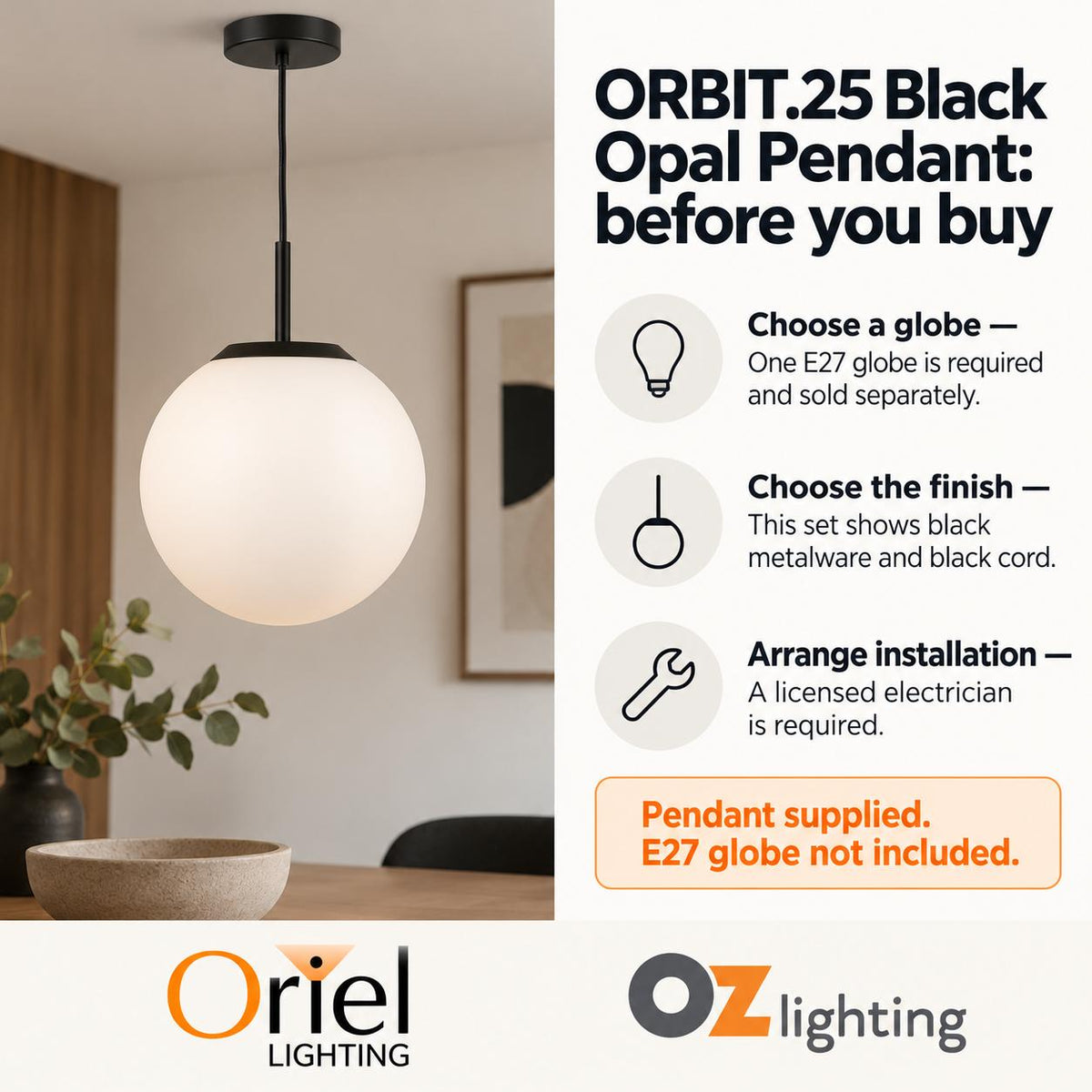 Oriel Lighting ORBIT.25 Opal Pendant - Glass-Oriel Lighting-Ozlighting.com.au