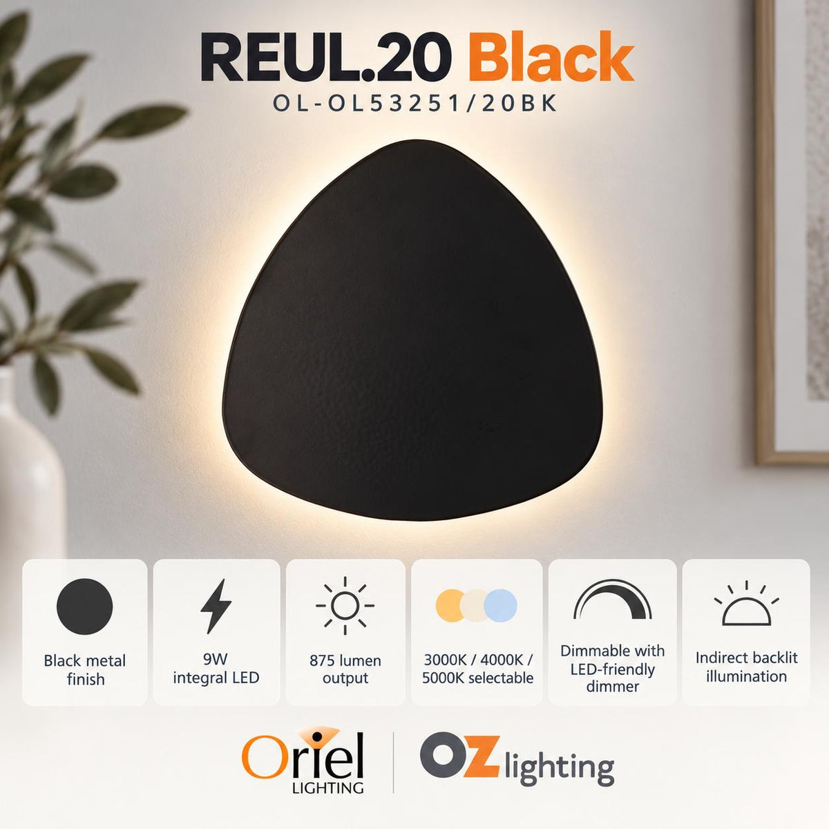 Oriel Lighting REUL.20 LED Wall Light - Tri-Colour-Oriel Lighting-Ozlighting.com.au