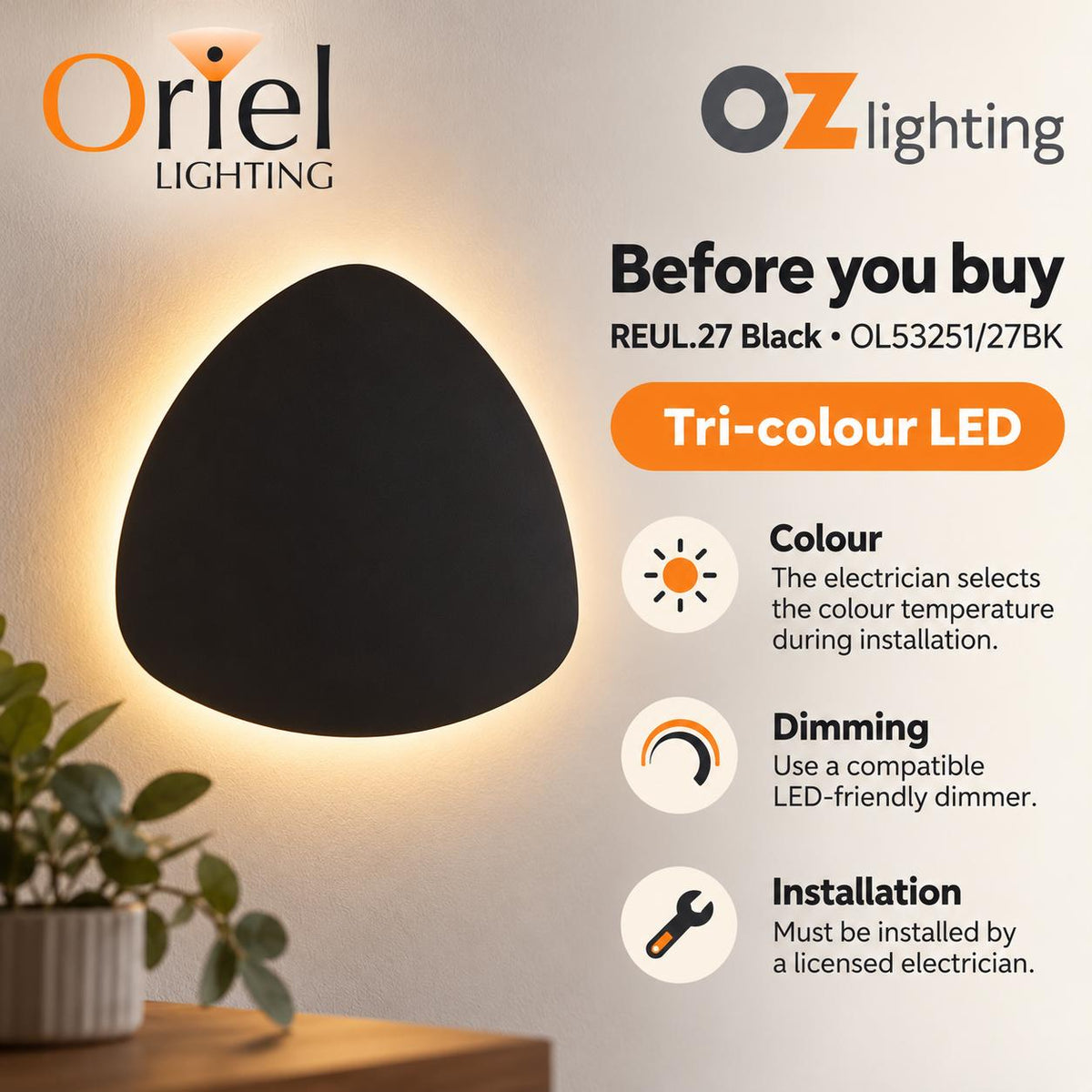 Oriel Lighting REUL.27 LED Wall Light - Tri-Colour-Oriel Lighting-Ozlighting.com.au