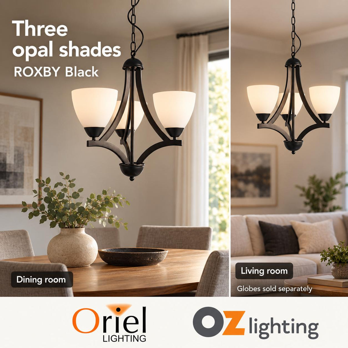 Oriel Lighting ROXBY Pendant - 3 Light, Black-Oriel Lighting-Ozlighting.com.au