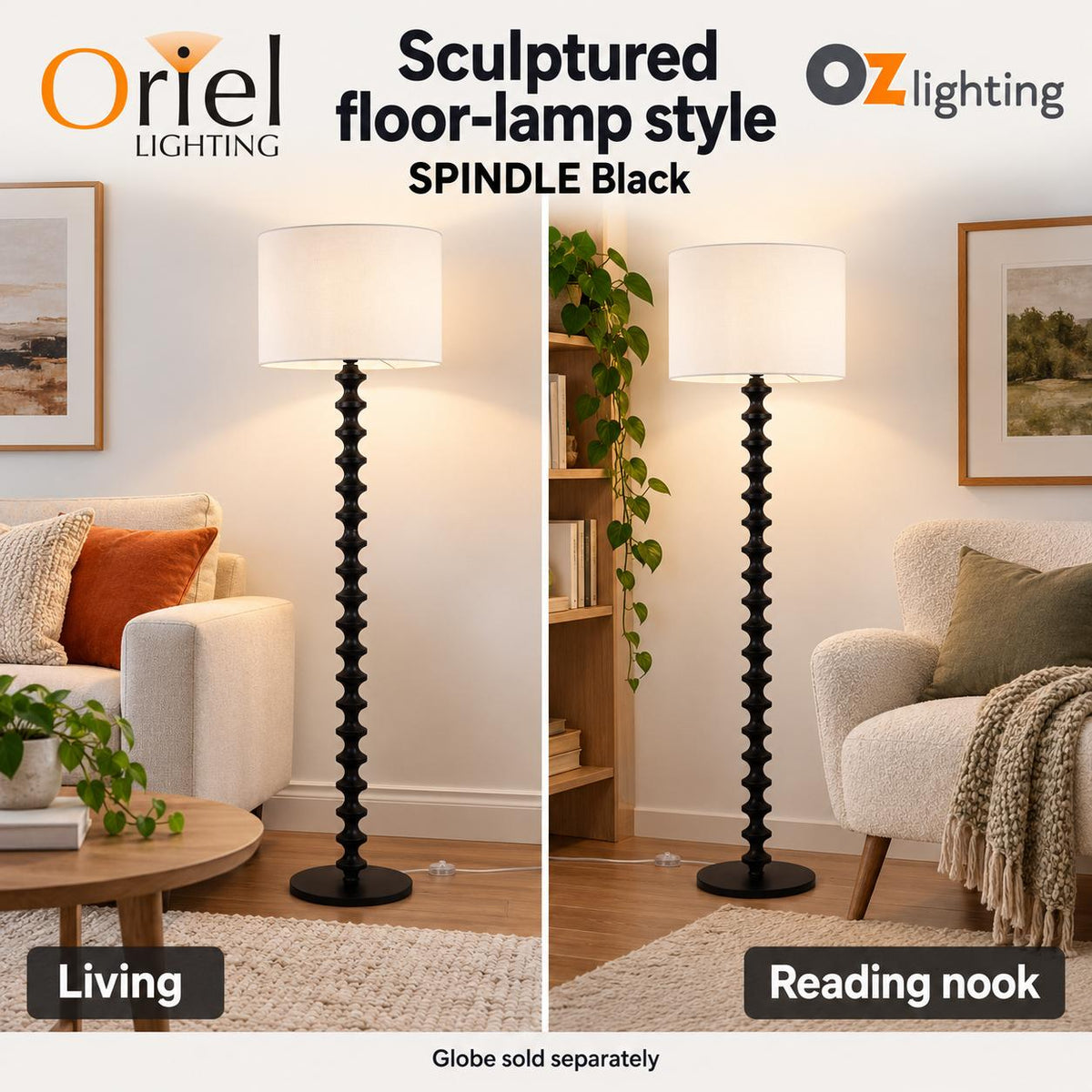 Oriel Lighting SPINDLE Floor Lamp - with Shade-Oriel Lighting-Ozlighting.com.au