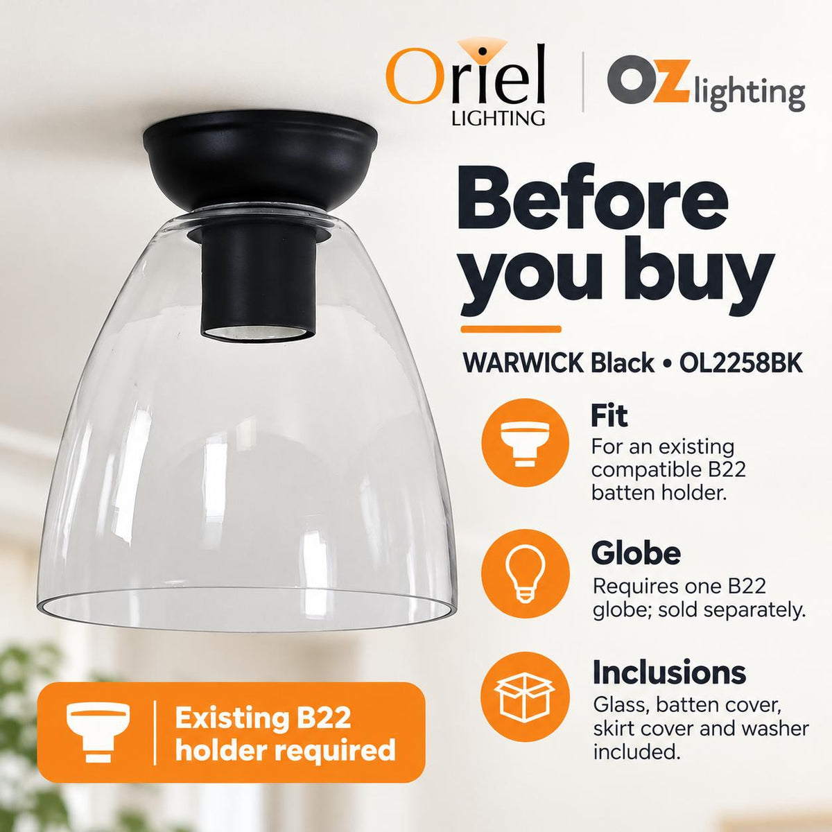 Oriel Lighting WARWICK DIY Ceiling Light - Black-Oriel Lighting-Ozlighting.com.au
