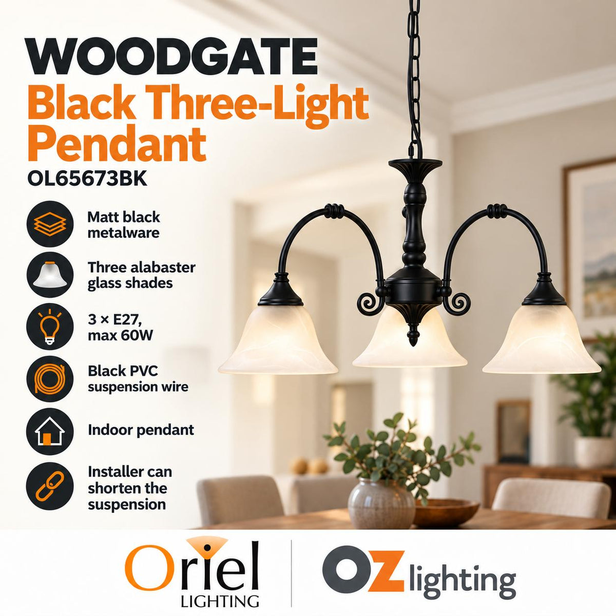 Oriel Lighting WOODGATE Pendant - 3 Light-Oriel Lighting-Ozlighting.com.au