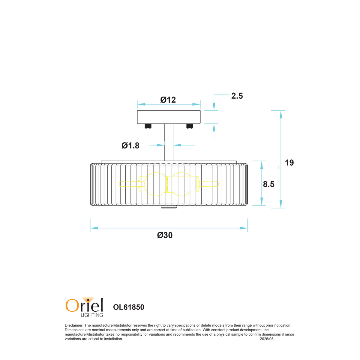 Oriel Lighting WORTH Ribbed Pendant - Glass-Oriel Lighting-Ozlighting.com.au