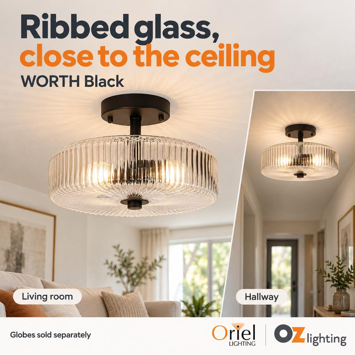 Oriel Lighting WORTH Ribbed Pendant - Glass-Oriel Lighting-Ozlighting.com.au