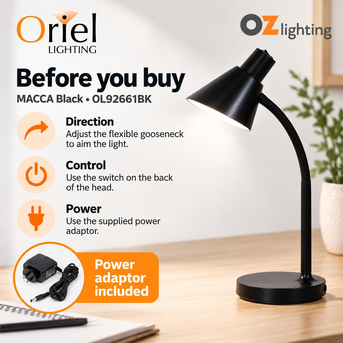 Oriel MACCA LED Desk Lamp - 4.5W-Oriel Lighting-Ozlighting.com.au